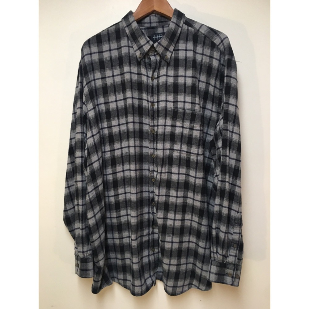 Harbor Bay Men 2XLT Tall Shirt Gray Plaid Flannel Button Up Cotton Outdoor
